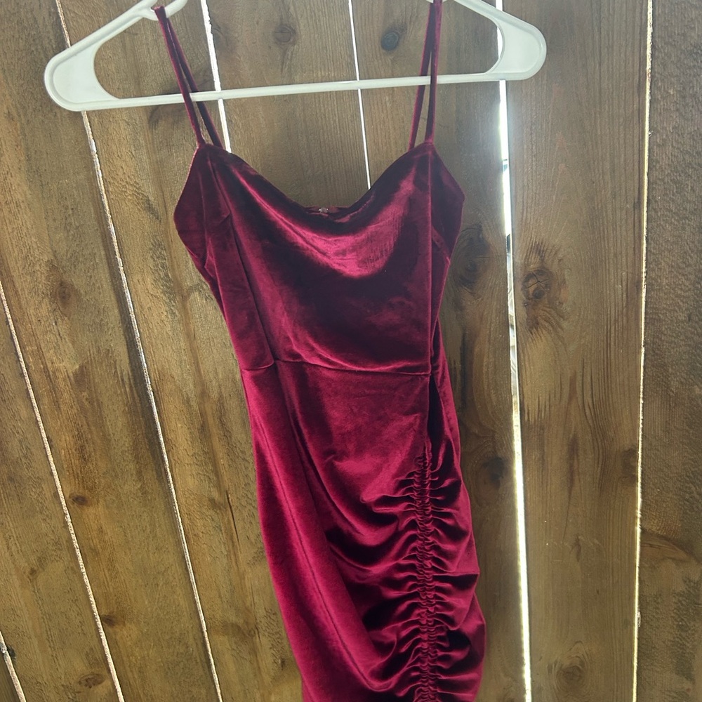 Francesca's Collections Red Ruched Mini Dress